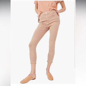 Free People Women's Raw Frayed-Hem High-Rise Skinny Jeans Jegging Pink size 31